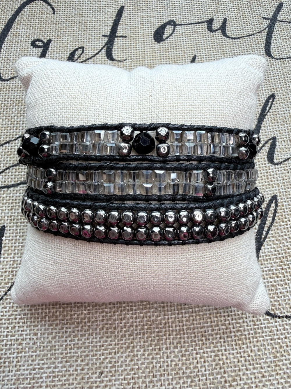 Katie Soleil Edgy Black Silver and Hematite Wrap Bracelet